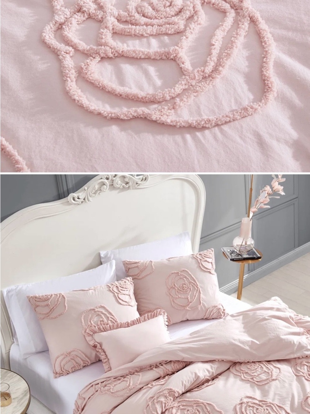 Betsey Johnson Pale Pink Rose Appliqué Comforter/duvet cover Set - Picture 4 of 11